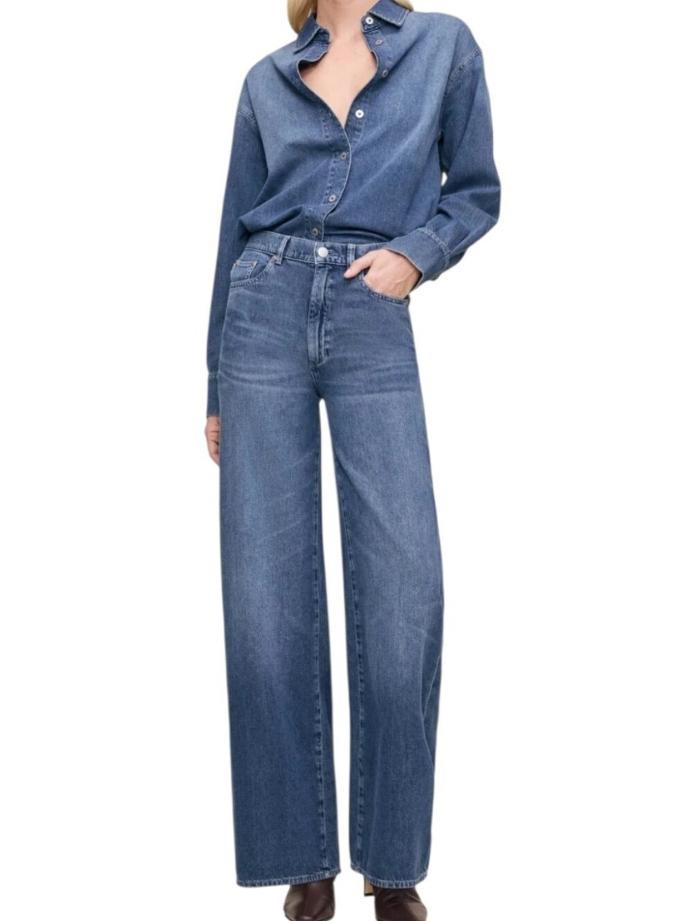 DL1961 Hepburn High-Rise Wide-Leg Jeans in Medium Blue 32' Inseam